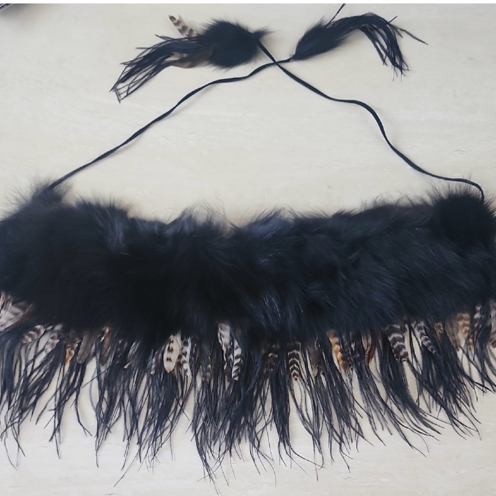 Fur and Feather Necklace - Genuine Fur And Feathers